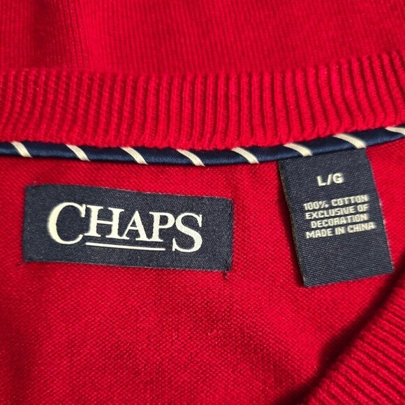 Chaps Red Sleeveless V-Neck Cotton Sweater Vest Sz L - Picture 4 of 7